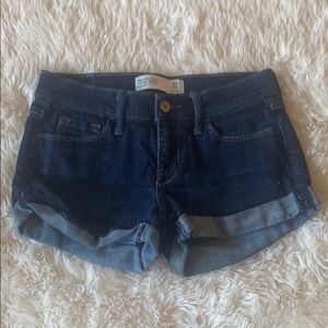 Abercrombie dark wash low rise jean shorts!